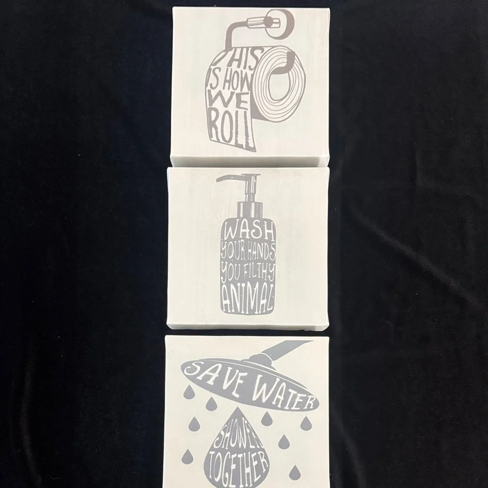 Silver Bath Accessory Set and Wall Art